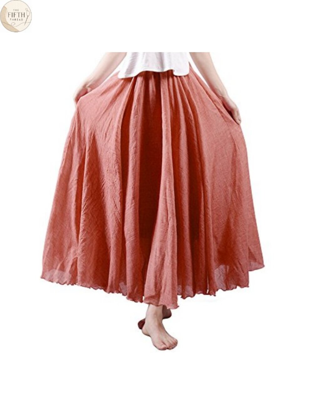 Boho Cotton Maxi Skirt Flowy A-Line Double Layer Beach Coverup